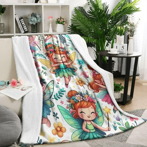 Colorful Fairy Princess Pattern Blanket,Comfortable Soft Lamb Wool Throw Blanket,All Season,Warm Lightweight Blankets for Sofa Bed Couch Living Room Chair,50"x60"