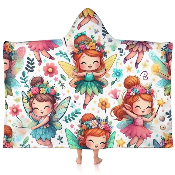 Colorful Fairy Princess Pattern Hooded Bath Towel,60"x35" for Ages 3 To 12 Kids, Quick Dry Lightweight Soft Microfiber Hood Beach Towel Cover Up for Kids