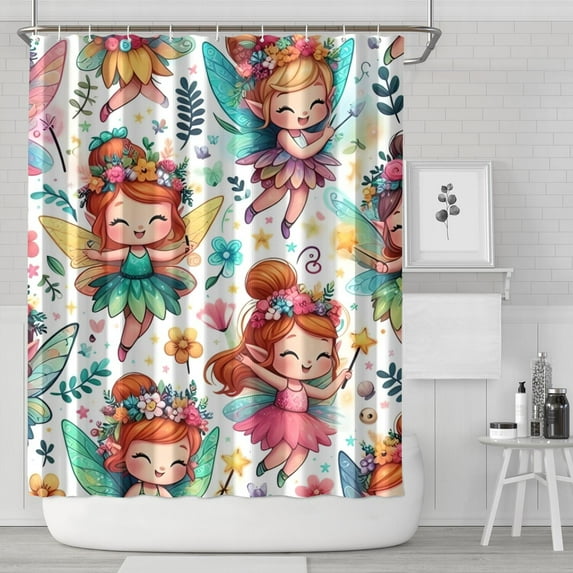 Colorful Fairy Princess Pattern Shower Curtain 84"x72" ,Bathroom Decorative Shower Curtains Set with 12 Hooks,Modern Waterproof Washable Shower Curtain