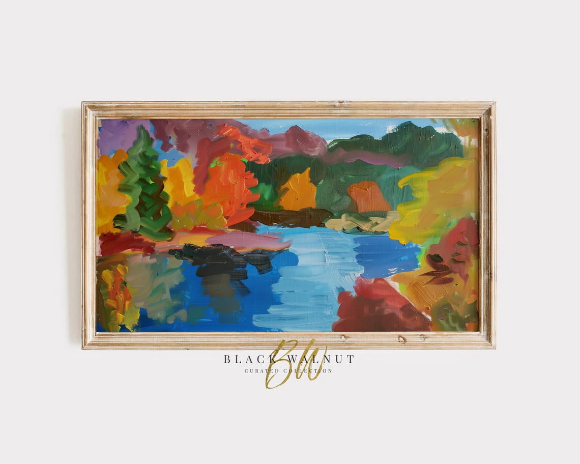 Screen Scaver Abstract Colorful Fall Abstract Wall Art, Bright Autumn Landscape, Mid Century ...