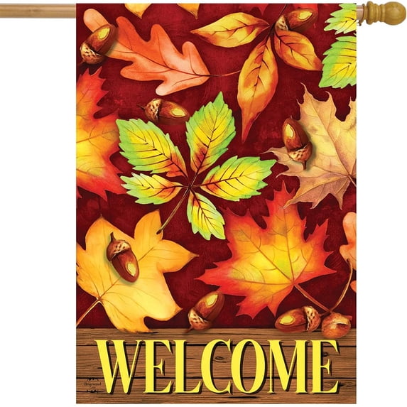 Colorful Fall Foliage House Flag Welcome Autumn Leaves 28" x 40"