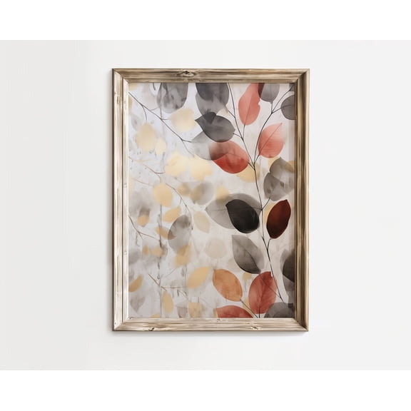 Colorful Fall Leaves, Fall Art, Orange and Yellow Fall Leaves, Fall Decor, Autumn Print, Fall, Leaf Etching Poster Decor, Size 24x36 UNFFRAMED F03.1.8l997