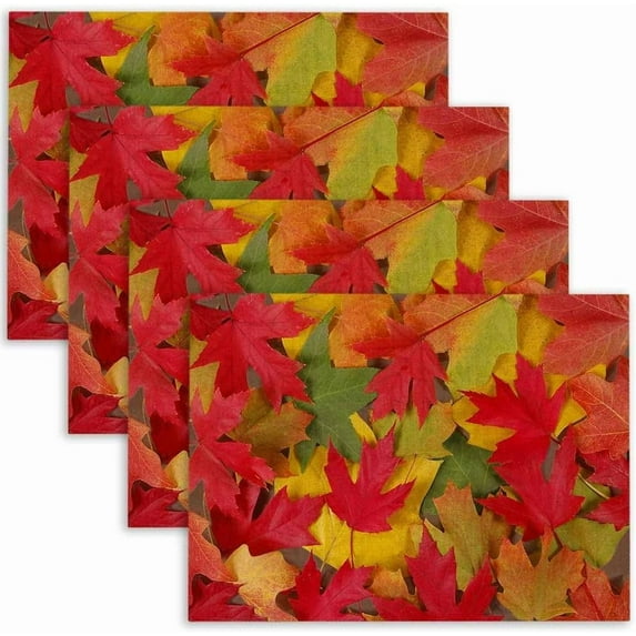 Colorful Fall Leaves Placemats 18X12 Inch Halloween Thanksgiving Linen Kitchen Table Mats Set of 4 Easy to Clean for Dining Table