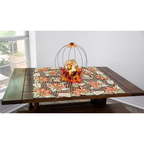 Fall and Autumn Cutwork Colorful Maple Leaf Large Doily, Small Tablecloth, Table Topper (33.5 Inch Square)