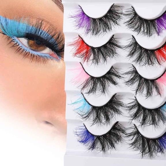 Colorful False Eyelashes Fluffy Dramatic Faux Mink 5D Curl Strip (5 Pairs)