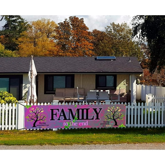 Colorful Family To The End Yard Banner Indoor Outdoor Large We Are Family Yard Sign Backdrop 70.87"L x 15.75"W Family Background For Housewarming Adoption Family Party Decors (Purple series)