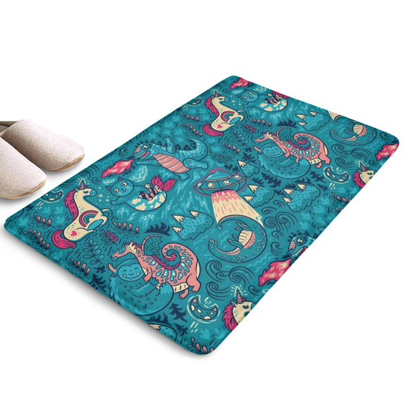Colorful Fantasy Creatures UFO Flannel Non Slip Door Rugs,Washable Door Mats Indoor,Decorative Door Mats,Dirt-Resistant and Absorbent Doormat for Entrance,Bedroom,Kitchen,Bathroom,31.5"x17"