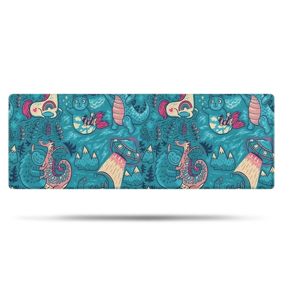 Colorful Fantasy Creatures UFO Pattern Bathroom Rugs Mat,Non Slip Microfiber Bathroom Rug,Rubber Backing,Soft Bathroom Mats for Bathroom Floor,Tub and Shower,47x17in(120x43cm)