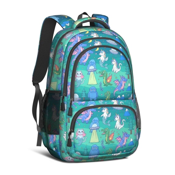 Colorful Fantasy Creatures UFO Pattern Cute School Backpack Bag with ...