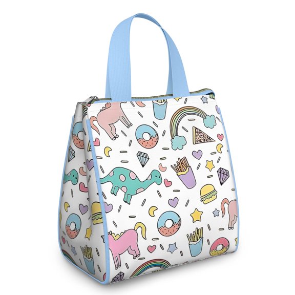 Colorful Fantasy Food Elements Pattern Insulated Lunch Bag for Women & Adults,Large Portable Soft Cooler Lunch Bag,Thermal Food Storage Tote with Pearl Cotton,8.66L,8.75x5.75x9.5 Inch