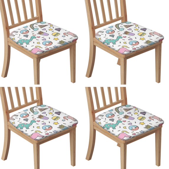 Colorful Fantasy Food Elements Pattern Seat Covers for Dining Room Chairs Set Of 4,Stretch Printed Washable Chair Seat Cover with Elastic Ties and Button,Removable Waterproof Couch Cushion Covers