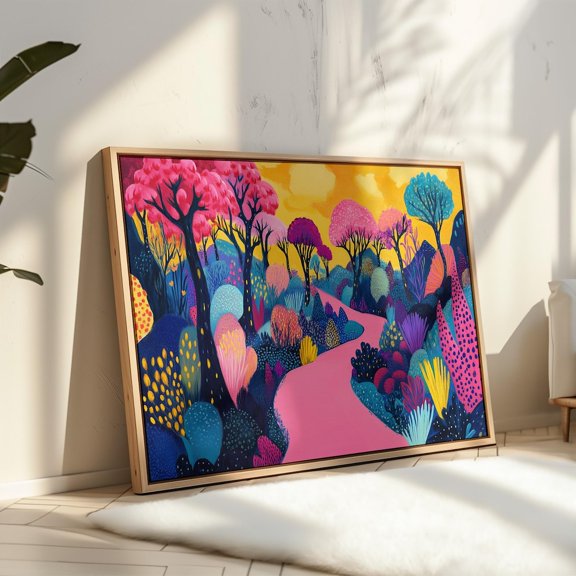 Colorful Fantasy Forest Art Print – Surreal Pink Path Landscape With Neon Trees – Psychedelic Nature Wall Decor For Bold Interiors Wall Art, Modern Wall Decor, 8x12 UNFRAMED