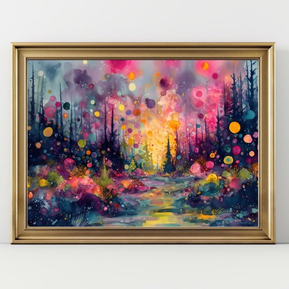 Colorful Fantasy Forest Wall Art Abstract Dreamy Landscape Print Vibrant Woodland Magical Nature Decor