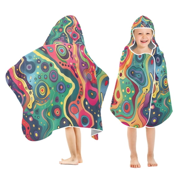 Colorful Fantasy Liquid Pattern Kids Hooded Beach Towel Baby Bath Poncho Towels with Hood Absorbent 50"x23.5" for Pool Swimming