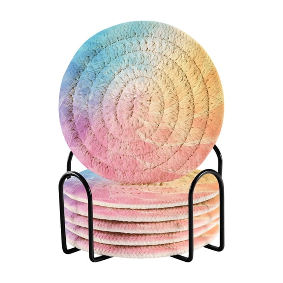 Colorful Fantasy Spin Drink Coasters with Holder Absorbent Coaster for Coffee Table Room Decor 6 Pack