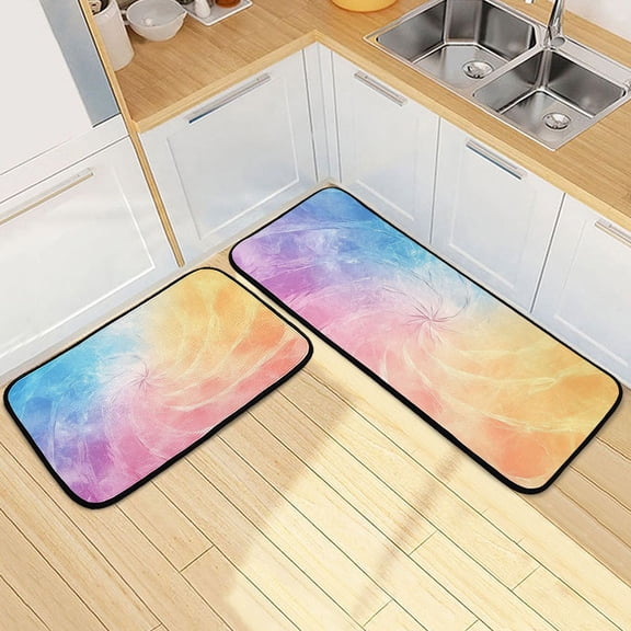 Colorful Fantasy Spin Kitchen Mat Set of 2 Cushioned Non Slip Rugs for Bedroom Floor Runner Mats