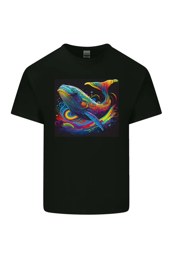 Colorful Fantasy Whale Psychedelic Trippy Art Aesthetic Retro Graphic Unisex T-Shirt Y1268, Up to Size 5XL