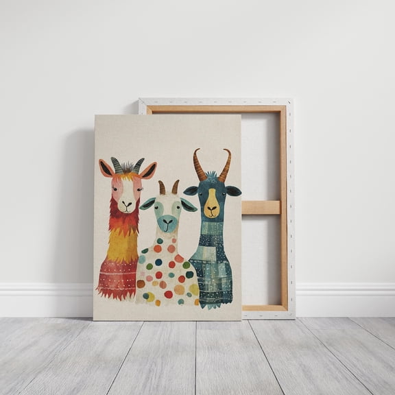 Colorful Farm Animal Trio Art Llama, Goat, And Cow Fun Animal For Kids Room Whimsical Farmhouse Decor Wall Art, Modern Wall Decor, 24x36 UNFRAMED