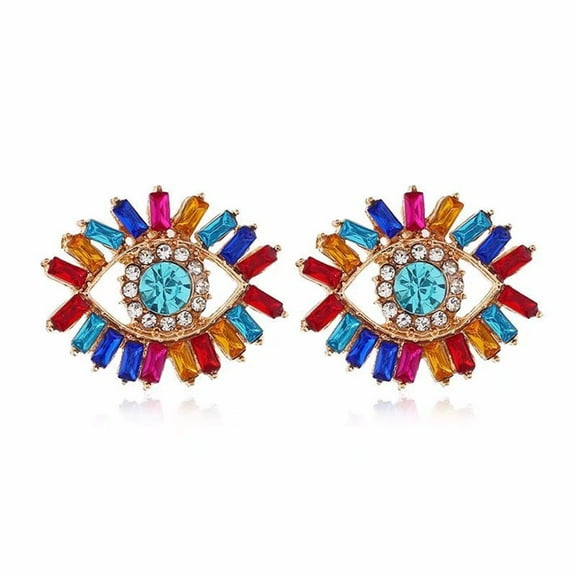 Colorful Fashion Eye Stud Earrings for Women Colorful Cubic Zirconia Crystal Big Evil Eye Statement Studs Earring
