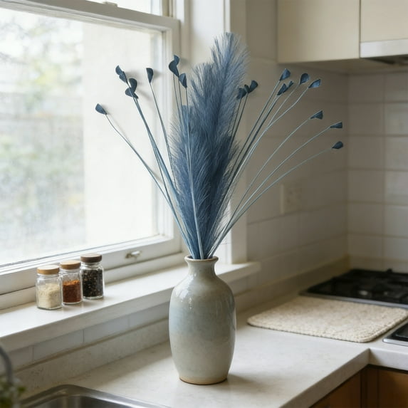 Colorful Faux Pampas Grass, Fake Artificial Pampass Grass Decor, Filler Tall Pampas Grass Reed Fluffy Stems Plant for Home Boho Living Room Wedding Decoration