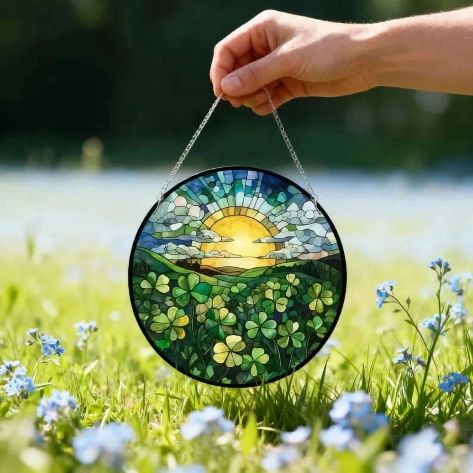Window Drawing. Sign Colorful Faux Stained Glass Window Hanging Garden Decor Home Art Gift ...