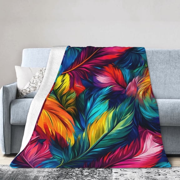 Colorful Feather Blanket Gift Throw Blanket Boho Tropical Art Gift for Women Home Decor 50x40