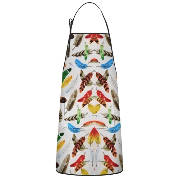 Colorful Feather Collage Pattern Apron-Garden Aprons for Women with Pockets-Cotton Linen Waterproof Kitchen Cooking Gardening Aprons Adjustable for Kitchen,Cooking,BBQ and Salon 33x27 Inch