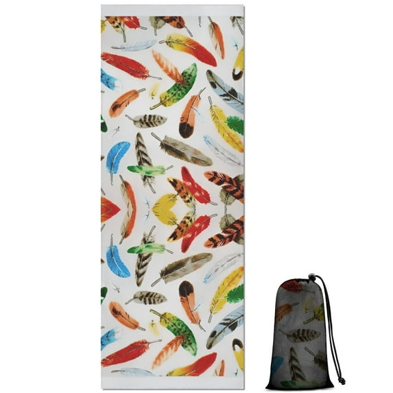 Colorful Feather Collage Pattern Hot Yoga Mat Towel Non Slip for Hot Yoga - Quick-Drying Yoga Mat Cover with 4 Corner Pockets with Travel Bag - Hot Yoga Towel Non Slip 74"x26"