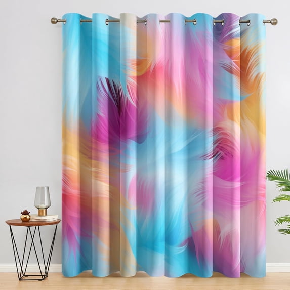 Colorful Feather Curtains for Bedroom Decor, 2 Panels Set, Rainbow ...