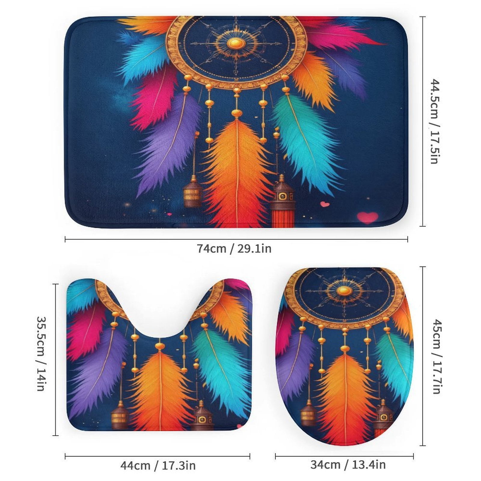 Colorful Feather Dreamcatcher Design Bathroom Rugs Sets 3 Piece Toilet Colorful Feather Dreamcatcher Design Bathroom Rugs Sets 3 Piece Toilet