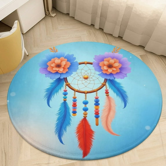 Colorful Feather Dreamcatcher Design Round Area Rugs for Bedroom Living Room, 6FT Soft Indoor Circle Carpets, Carpet Home Decor Floor Mat