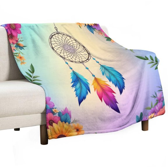 Colorful Feather Dreamcatcher Floral Print Blankets Bedroom Living Room Sofa Throw Blankets for Beds