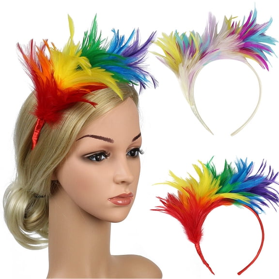 Colorful Feather Headband for Women, Wedding Fascinator and Party Hair Accessory, Stretchy Elastic Headwear for Bridal Shower, Festival, Prom and Special Occasions-Red