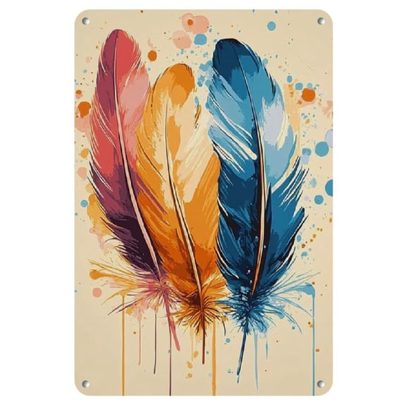 Colorful Feather Iron Sign Plaque, 8x12 Inch, Vibrant Wall Art Decor, for Home, Bar, Cafe, Garden, Farmhouse, Room Decoration, Home Decor, Indoor Outdoor Decorative Gift