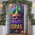 thumbnail image 1 of Colorful Feather Mardi Gras Banner Gold Fleur-de-lis Carnival Display Purple Mask Green Feather Masquerade Backdrop for Carnival Party Mardi Gras Celebration Festival Decoration, 1 of 9
