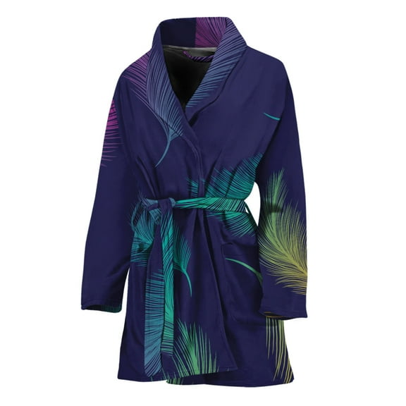 Colorful Feather Pattern Women Bathrobe One Size Univeral Fits Fashion Lightweight Plush Fleece Long Robe For Women