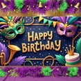 thumbnail image 1 of Colorful Feathers Banner Glittery Letters Festive Backdrop Gold Crowns Mardi Gras Masks Celebration Background for Birthday Parties Photo Shoots Indoor Decorations, 1 of 9