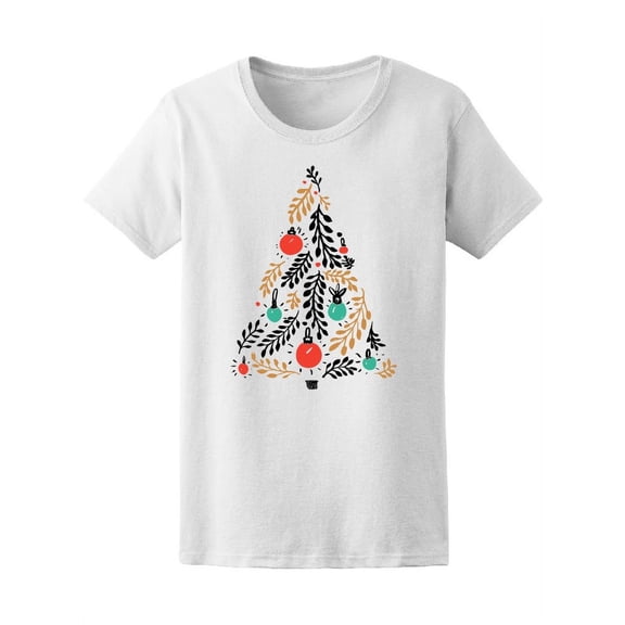 Colorful Feathers Christmas Tree T-Shirt Women -Image by Shutterstock, Female Medium