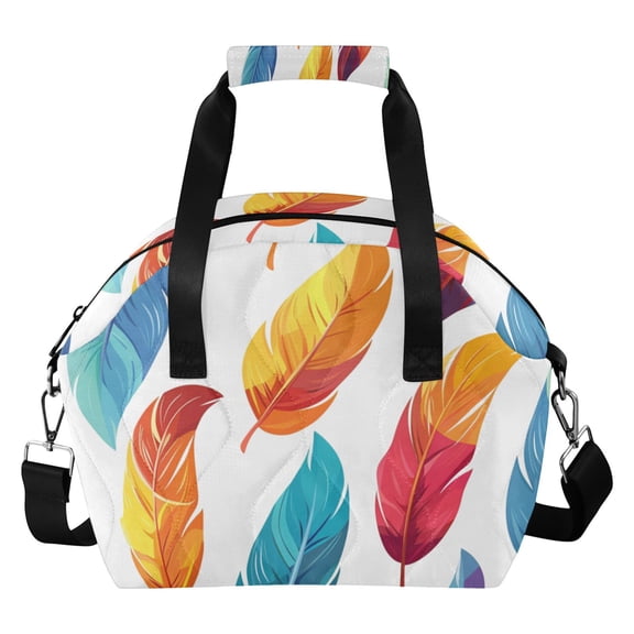 Colorful Feathers Hand Painted Insulated Lunch Bag Reusable Quilted Lunch Box Waterproof Leakproof Lunch Container