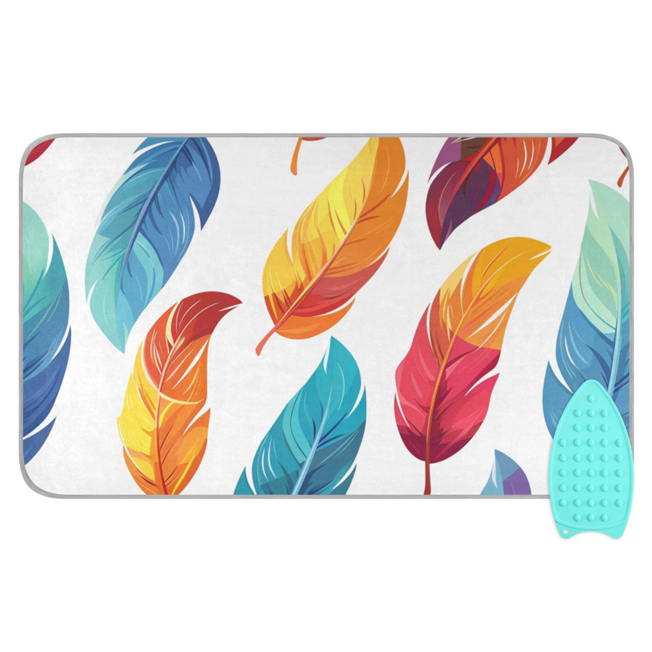 Colorful Feathers Hand Painted Ironing Mat Blanket Portable Travel Ironing Pad Heat Resistant Pad 47.2" x 27.6”