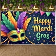 thumbnail image 1 of Colorful Feathers Mardi Gras Banner Gold Masquerade Carnival Backdrop Sparkling Stars Vibrant Confetti Celebration Backdrop for Mardi Gras Party Carnival Celebration Masquerade Ball, 1 of 9