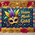 thumbnail image 1 of Colorful Feathers Mardi Gras Banner Golden Mask Carnival Backdrop Bead Necklace Star Pattern Festive Background for Mardi Gras Festival Carnival Party Holiday Gathering, 1 of 9