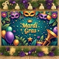 thumbnail image 1 of Colorful Feathers Mardi Gras Banner Golden Mask Carnival Backdrop Bead Necklace Star Pattern Festive Background for Mardi Gras Festival Carnival Party Holiday Gathering, 1 of 9