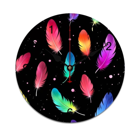Colorful Feathers Pattern (2)-1 Time Decorative Wall Clocks Round Large Wall Watch Bedroom Home Decor 10in
