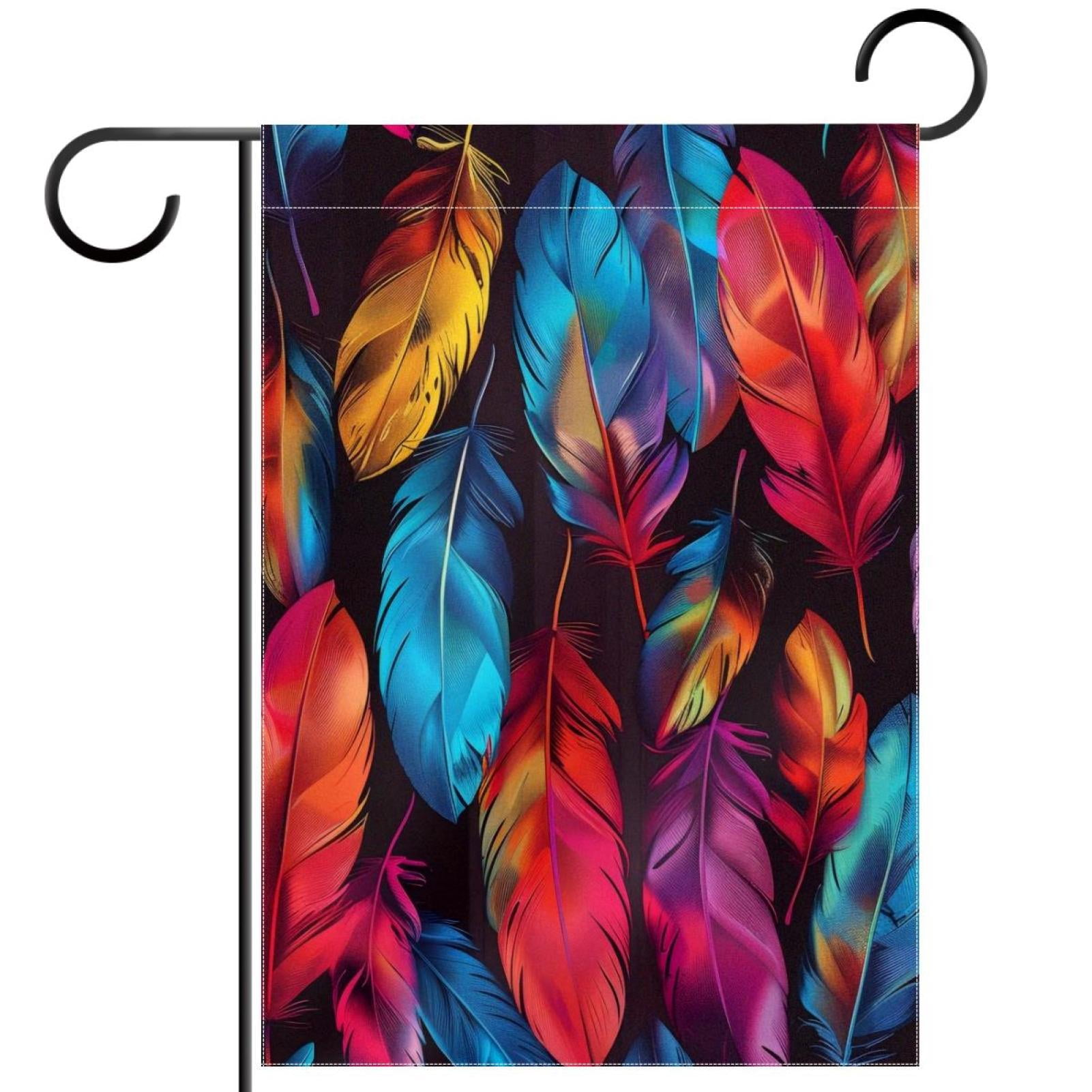 Colorful Feathers Pattern Double Sided Garden Flag Decorative Weather Resistant Yard Flag, Large DIY Vertical Flag for Farmhouse Patio Lawn, 28x40 Inch