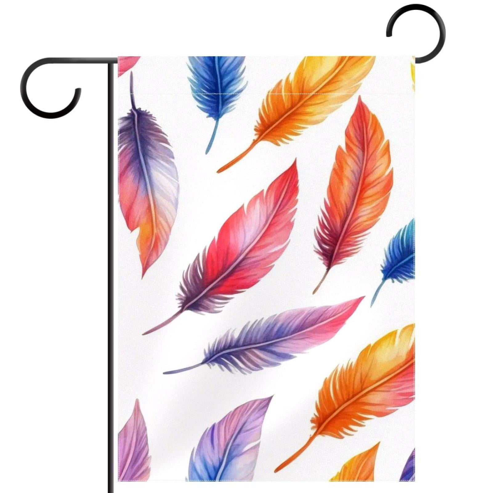 Colorful Feathers Seamless Pattern Double Sided Garden Flag Decorative Weather Resistant Yard Flag, Large DIY Vertical Flag for Farmhouse Patio Lawn, 28x40 Inch