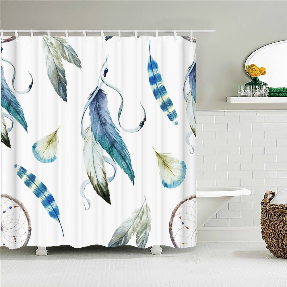 Colorful Feathers Shower Curtain Bathroom Waterproof Polyester Multi ...