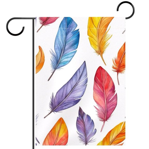 Colorful Feathers Watercolor Seamless Pattern Garden Flag Double Sided House Flag for Outdoor Home, Personalized All Year Round Yard Decor 12 x 18 Inch