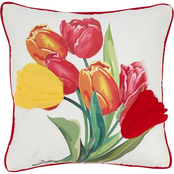 Colorful Felt Applique Tulips Down Filled Pillow