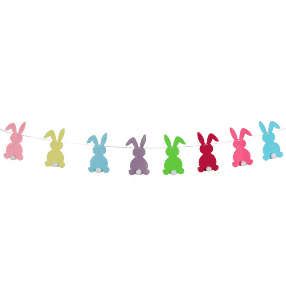 Colorful Felt Bunny Tail Garland - Adorable Easter Decoration for Home, Classroom and Office - 70.9-in. Length with 8 Brightly Colored Rabbits
